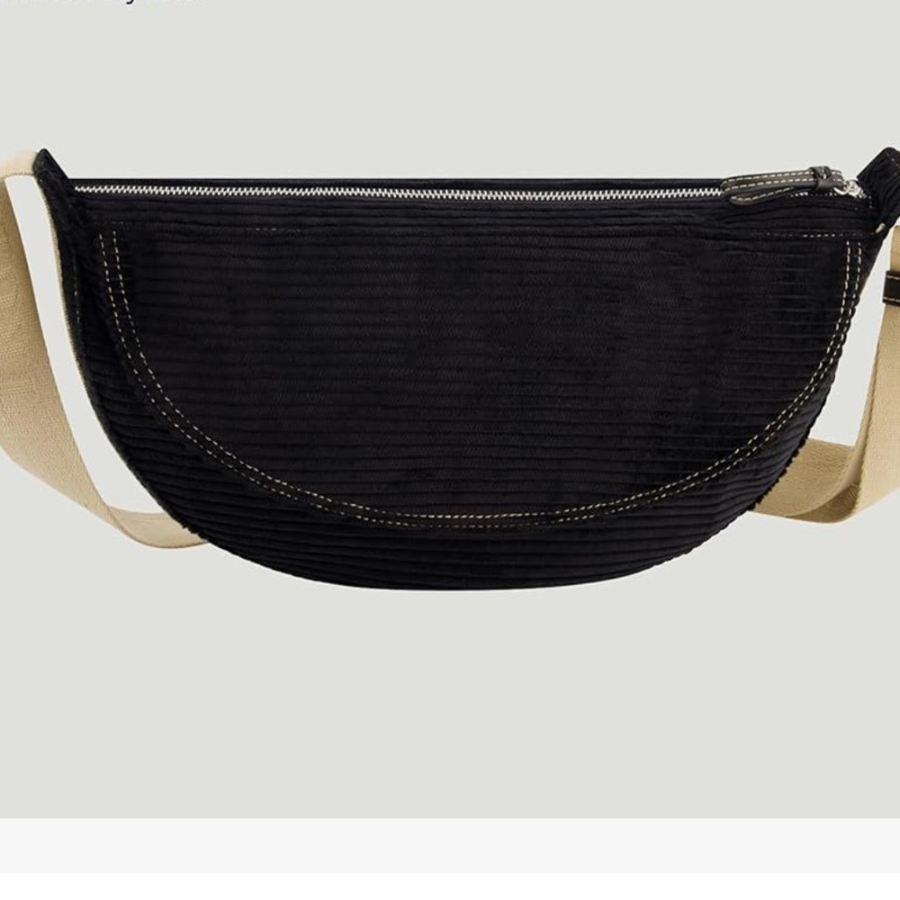 True Religion Black Crescent Shoulder Bag with Cream Strap - Picture 4 of 11